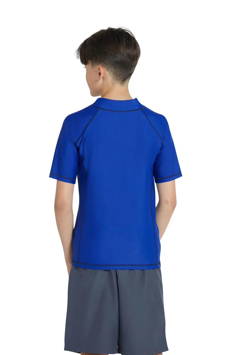 كويجا صن وير COEGA  Boys Youth Rashguard Short Sleeve - Grey Blue Stripes